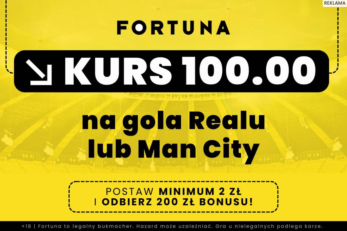 Kurs 100.00 na gola Realu lub Man City