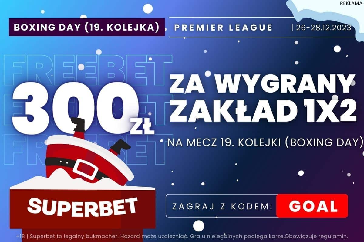 19. kolejka Premier League: Kurs 150.00 na zakład 1X2 z kodem GOAL