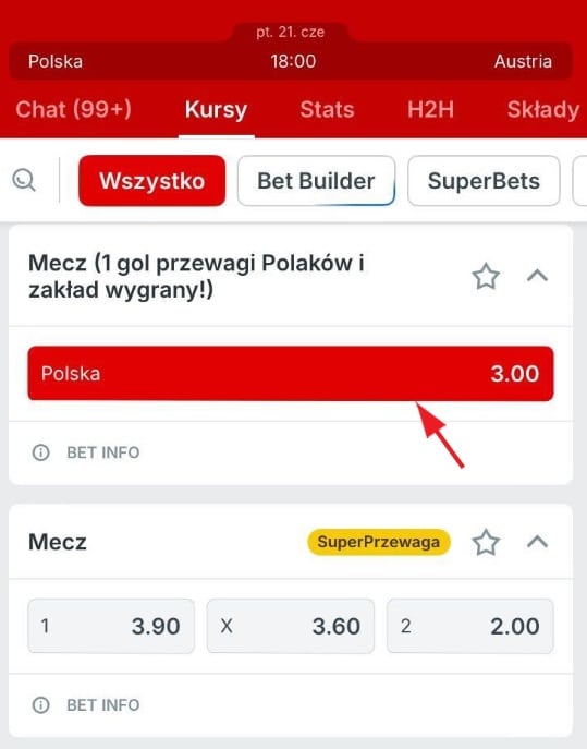 SuperPrzewaga Superbet na Polska - Austria