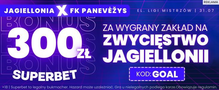 Superbet promocja na mecz Jagiellonia - FK Poniewież