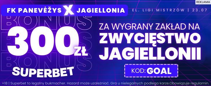 300 zł w Superbet za wygraną Jagiellonii