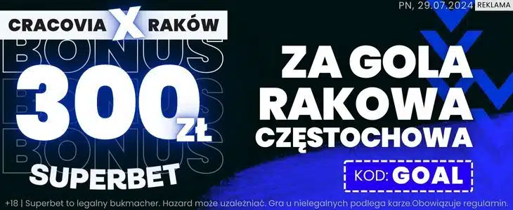 SUperbet kod promocyjny GOAL na mecz Raków - Cracovia
