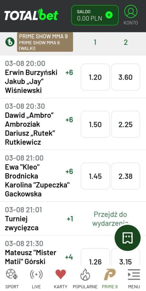 zakłady na prime mma 9 w totalbet