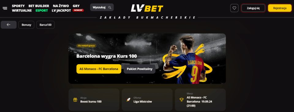 Specjalna oferta LV BET na wygraną Barcy z Monaco