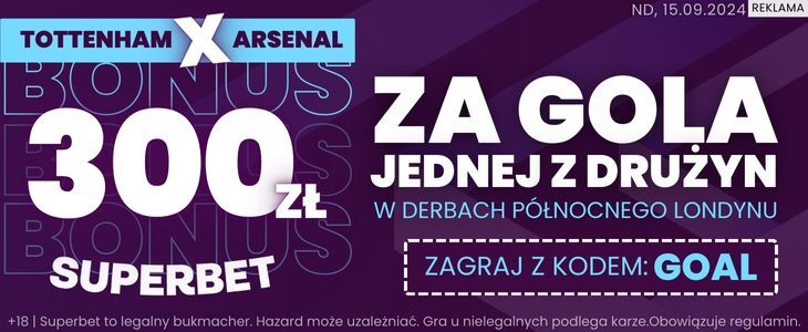 Promocja w Superbet na spotkanie Tottenham - Arsenal