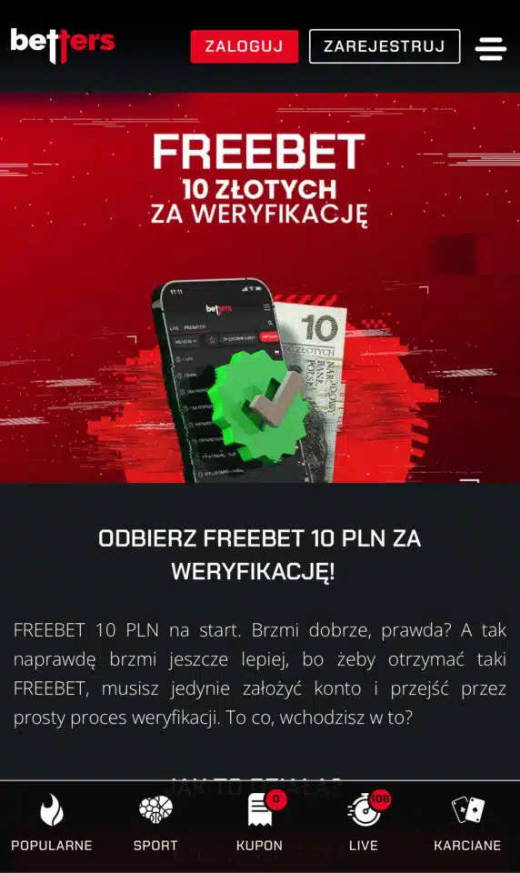 Betters freebet za weryfikację