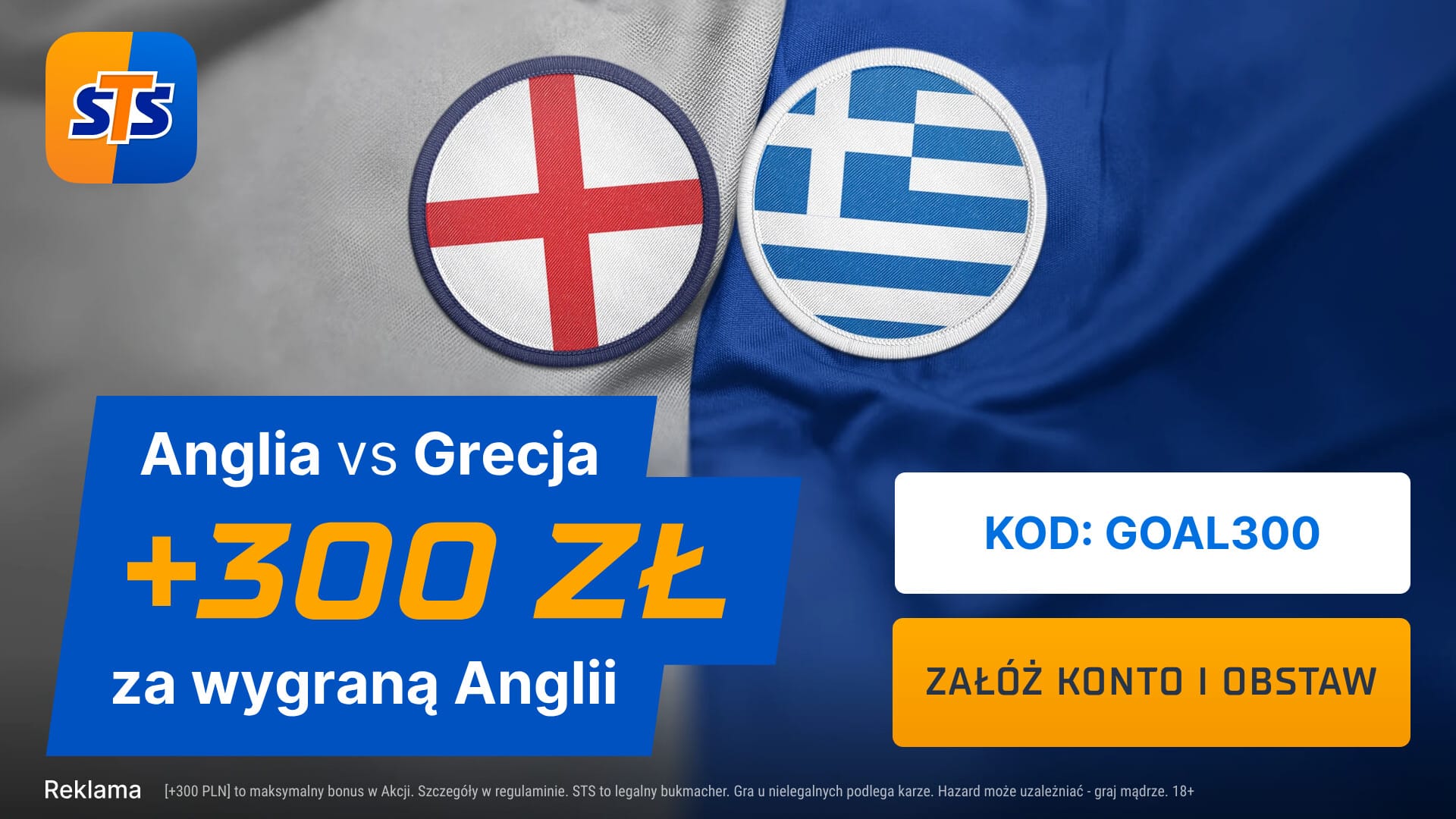 Bonus STS 300 zł na mecz Anglia - Grecja