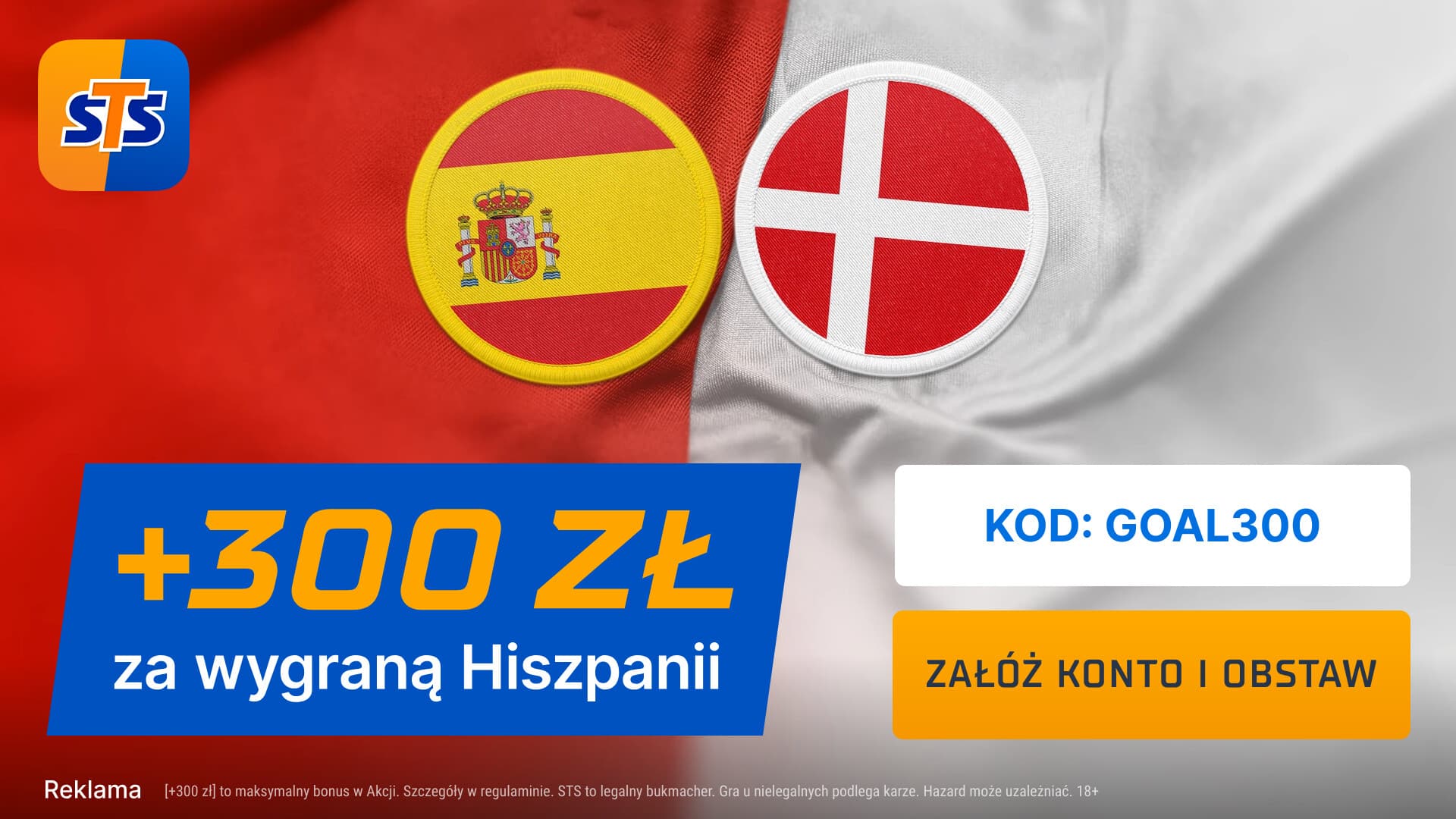 Bonus 300 PLN na mecz Hiszpania - Dania od bukmachera STS