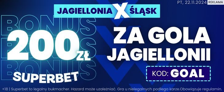 Bonus 200 zł za gola Jagiellonii ze Śląskiem