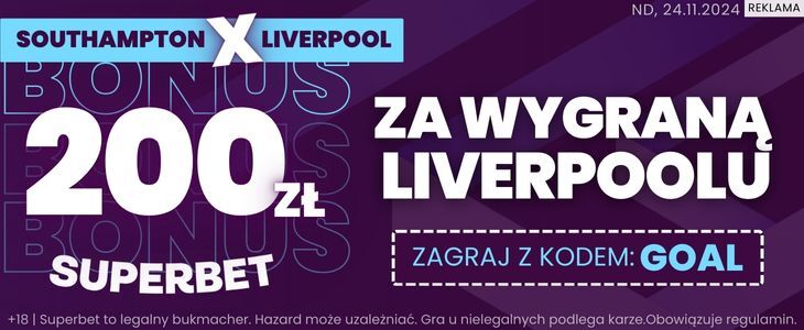 Bonus na mecz Southampton - Liverpool