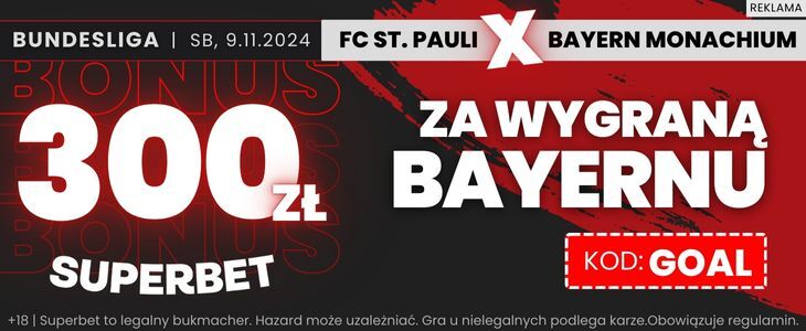 Bonus za wygraną Bayernu z St. Pauli od Superbet