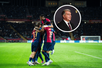 Zawodnicy FC Barcelony i Joan Laporta